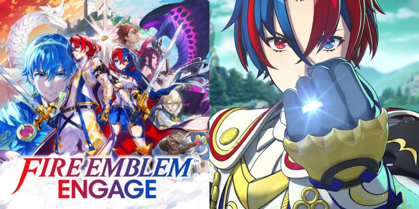 Split image of the Fire Emblem Engage promo photo and a character's ring