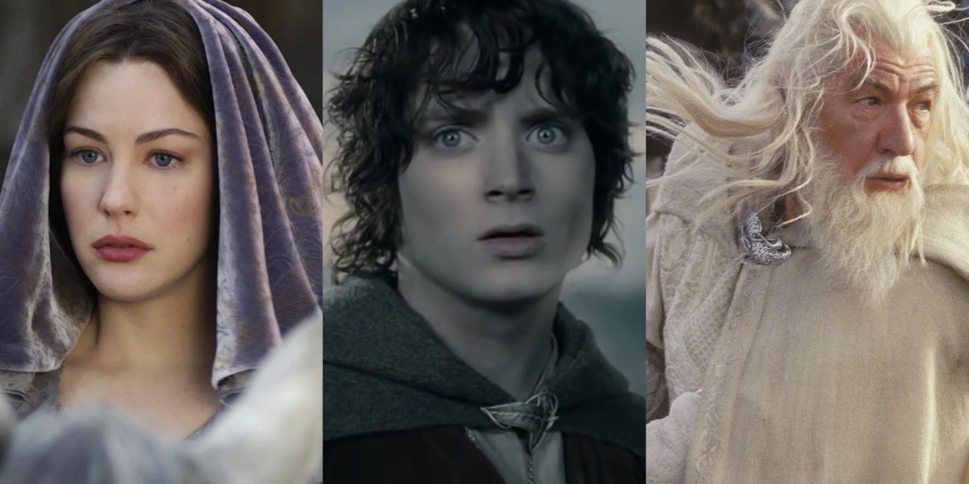 Split image of Arwen, Frodo and Gandalf from The Lord Of The Rings