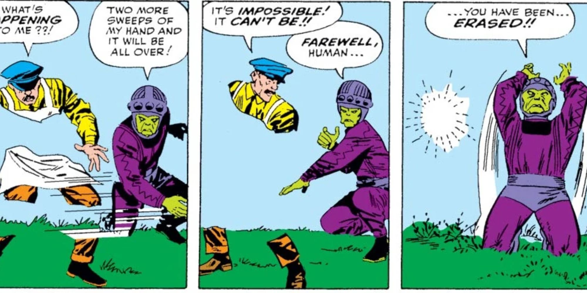 The Living Eraser erases a man in Marvel Comics.