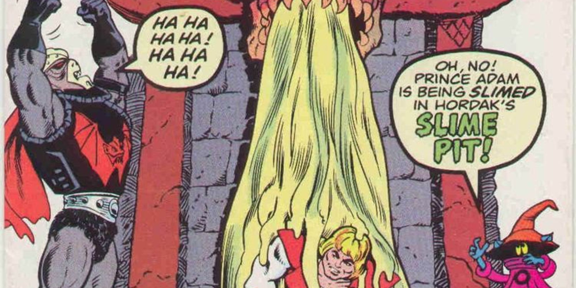 Hordak prende o príncipe Adam em lodo em Masters of the Universe #3.