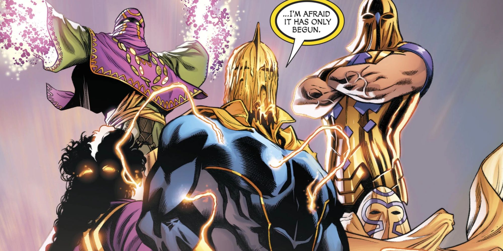Doctor Fate appears with the Lords of Order in DC Comics.