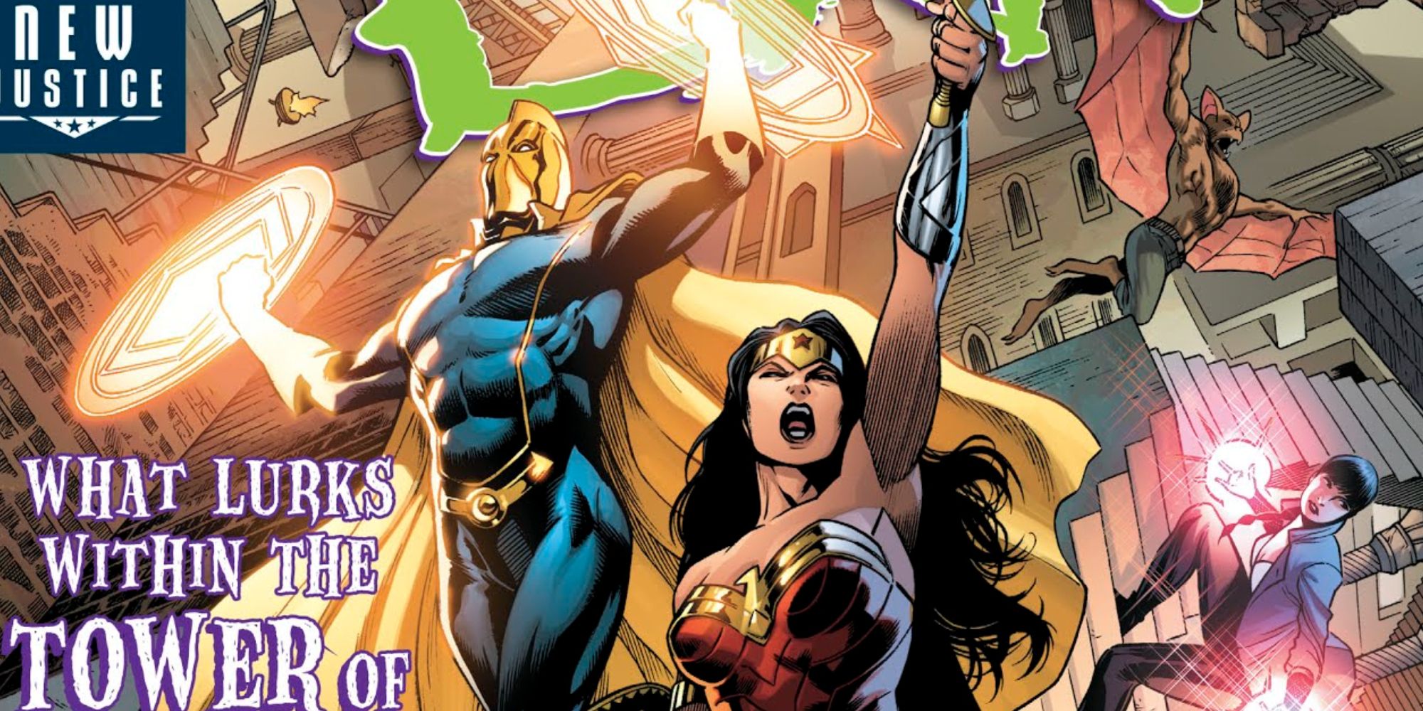 Doctor Fate and Wonder Woman fight in DC Comics.