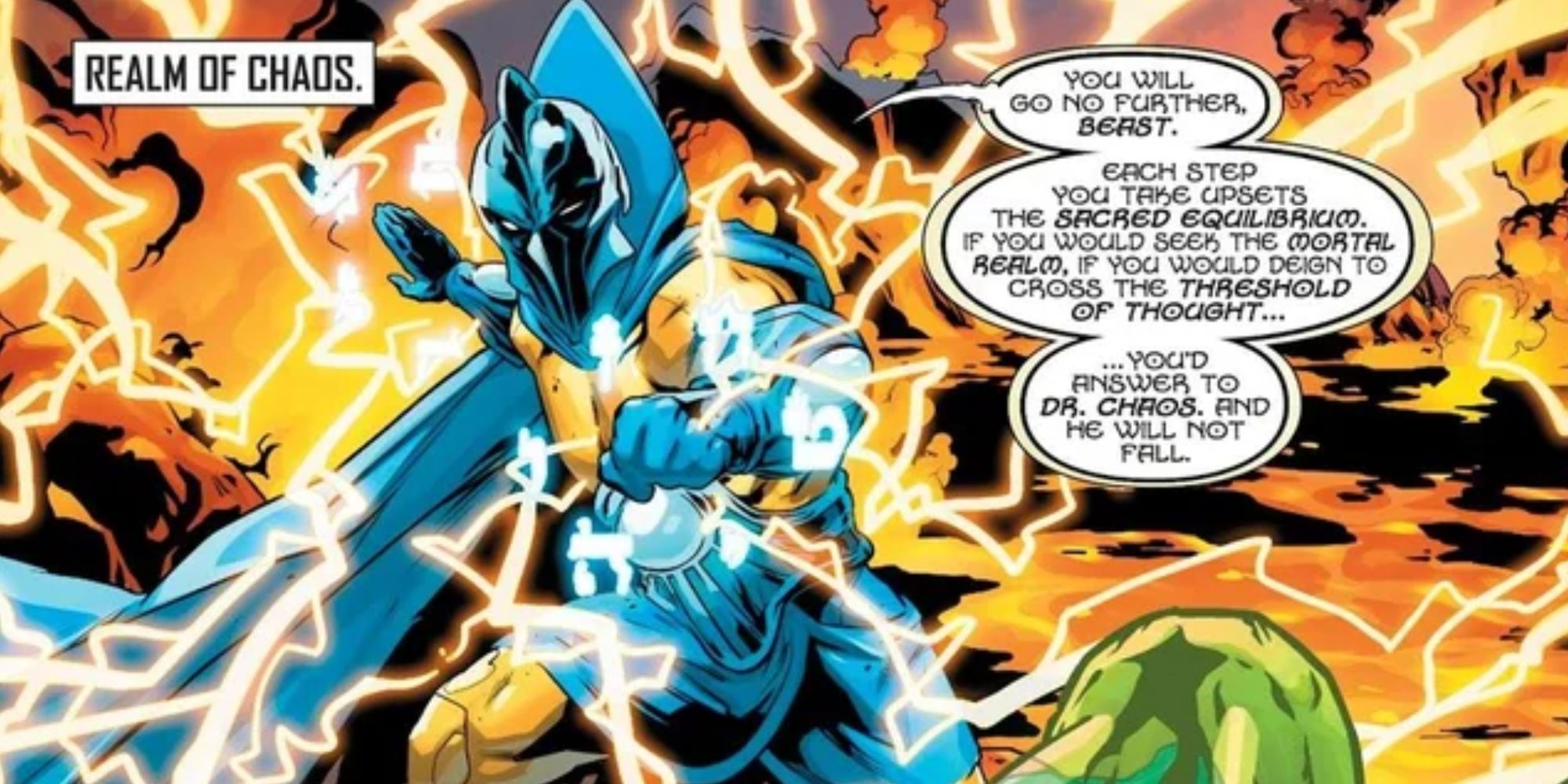 Doctor Chaos attacks in DC Comics.