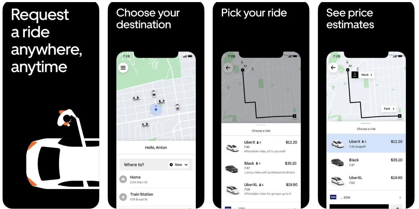 Colagem de imagens do app Uber para iphone