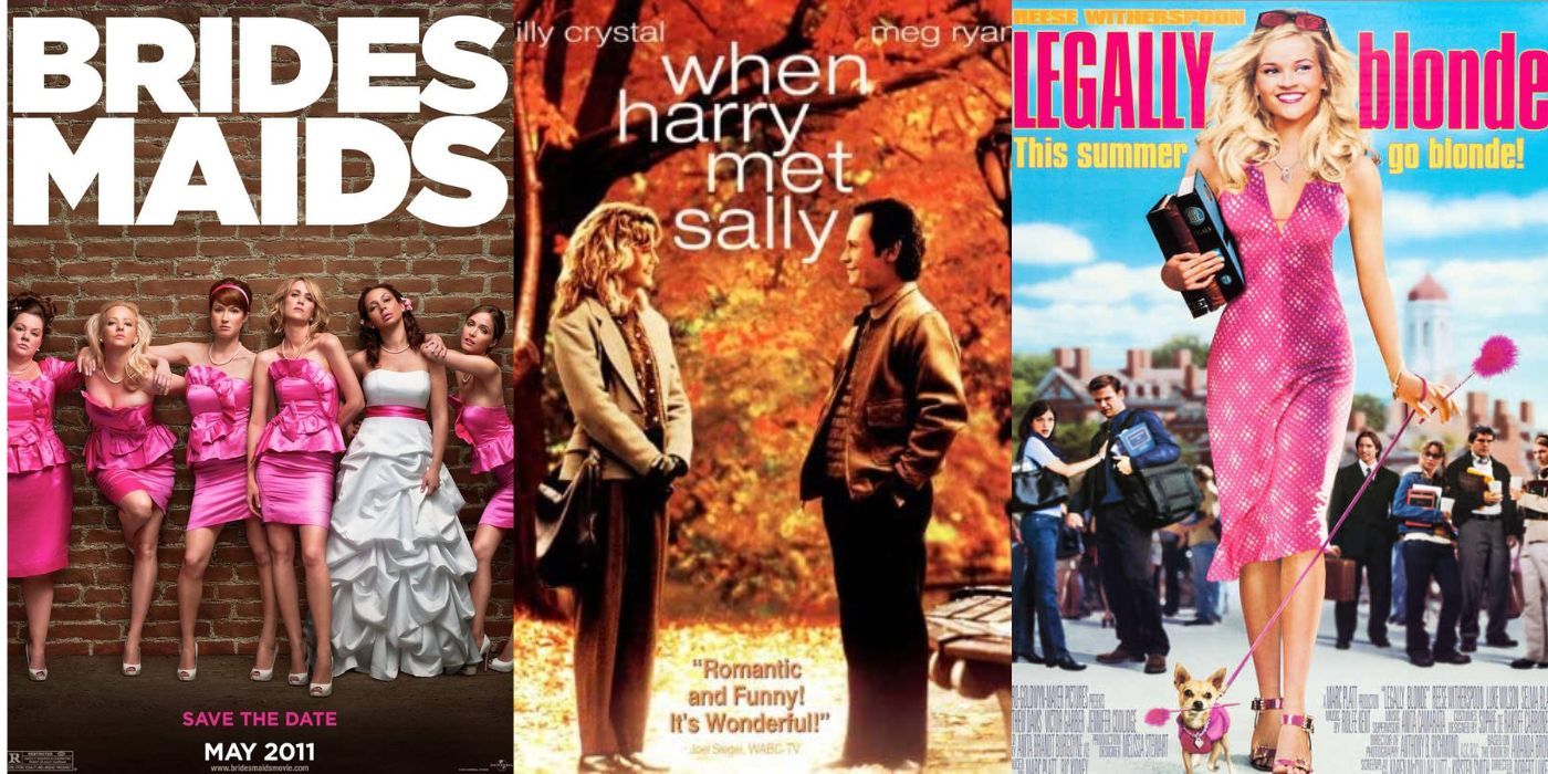 Split image: Bridesmaids, When Harry Met Sally, and Legally Blonde movie posters