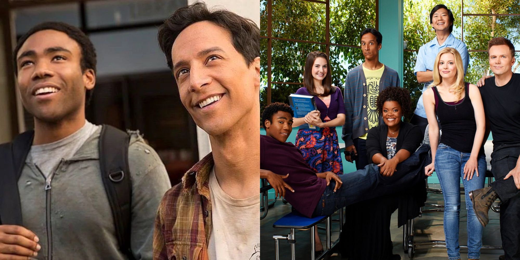 Two images of the cast of Community