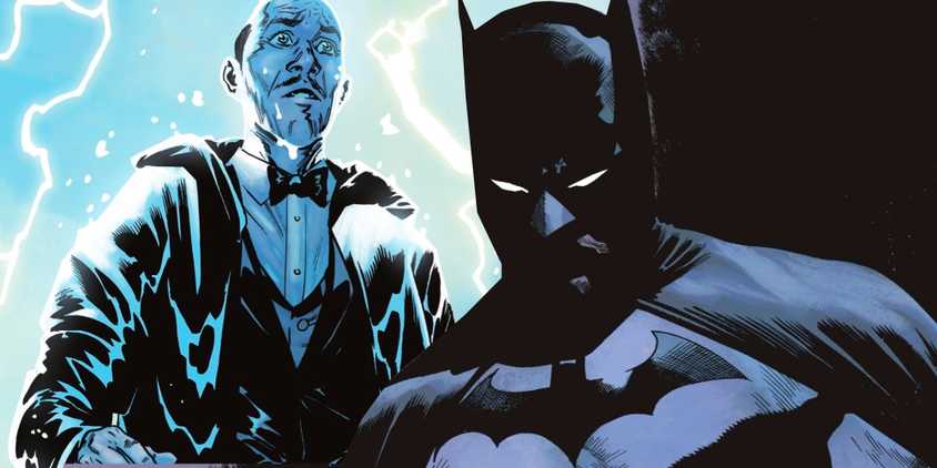 Batman and Alfred Pennyworth side by side against a lightning backdrop in DC Comics art