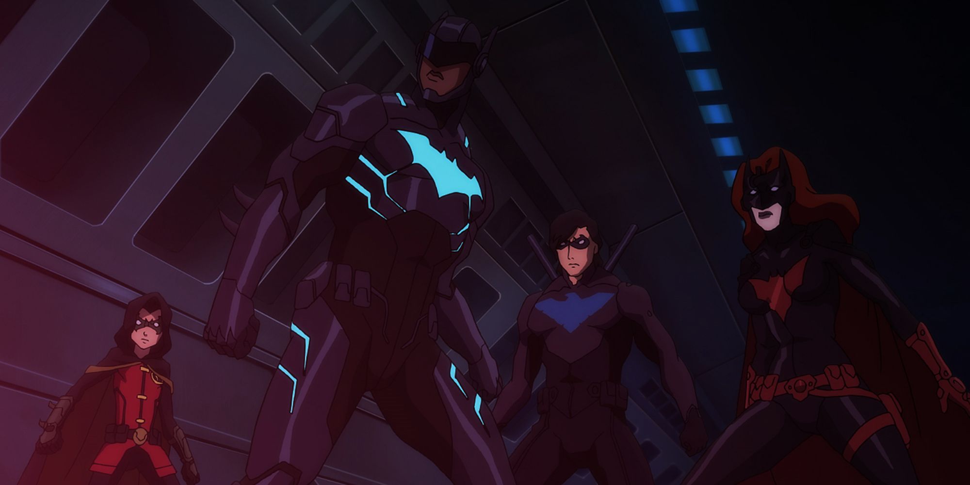 Damien Wayne, Batwing, Nightwing, and Batwoman assembled as the Bat-Family in Batman Bad Blood