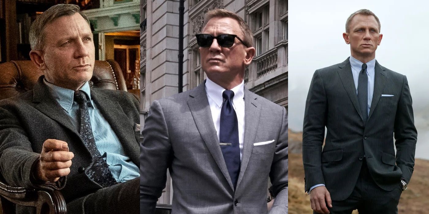 Split Image of Daniel Craig in Knives Out, No Time to Die, Skyfall