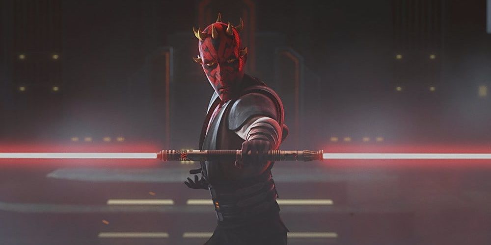 Darth Maul in animated form with his double-bladed lightsaber