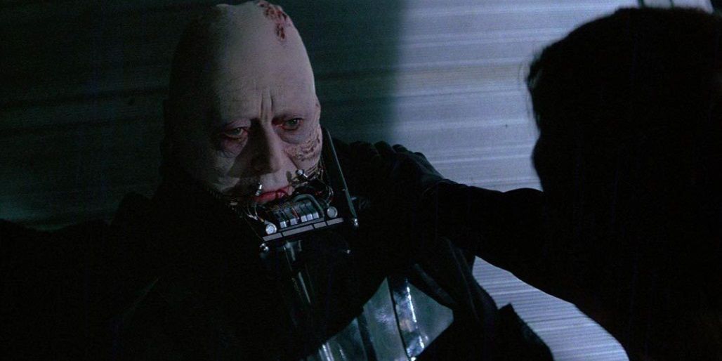 Darth Vader removes his helmet in Return of the Jedi