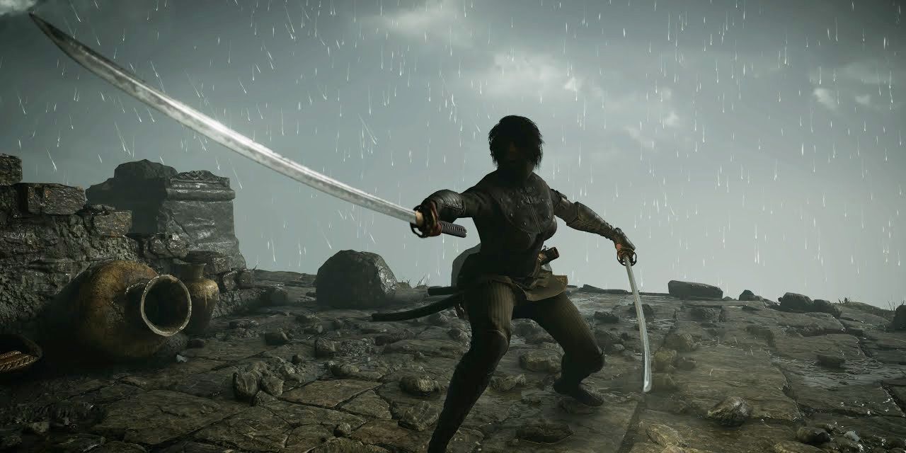 A player brandishing dual Uchigatanas in the Demon's Souls PS5 remake.