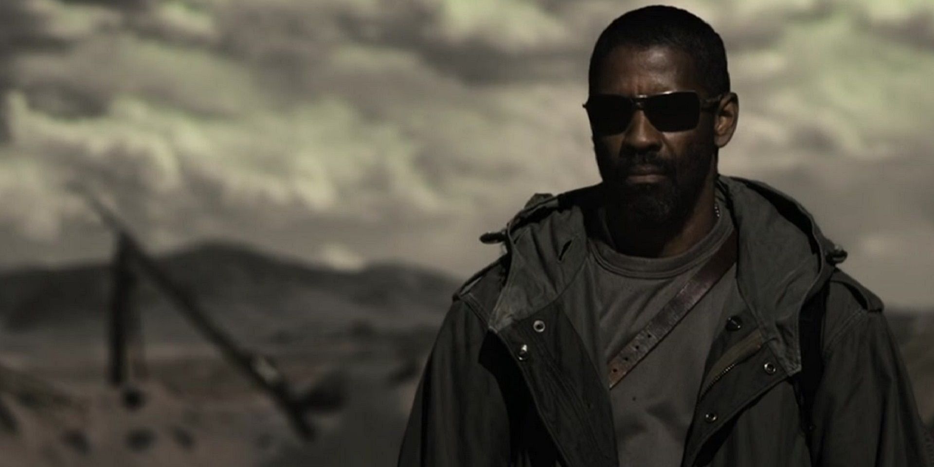 Denzel Washington in the post-apocalyptic wasteland in Elle's book