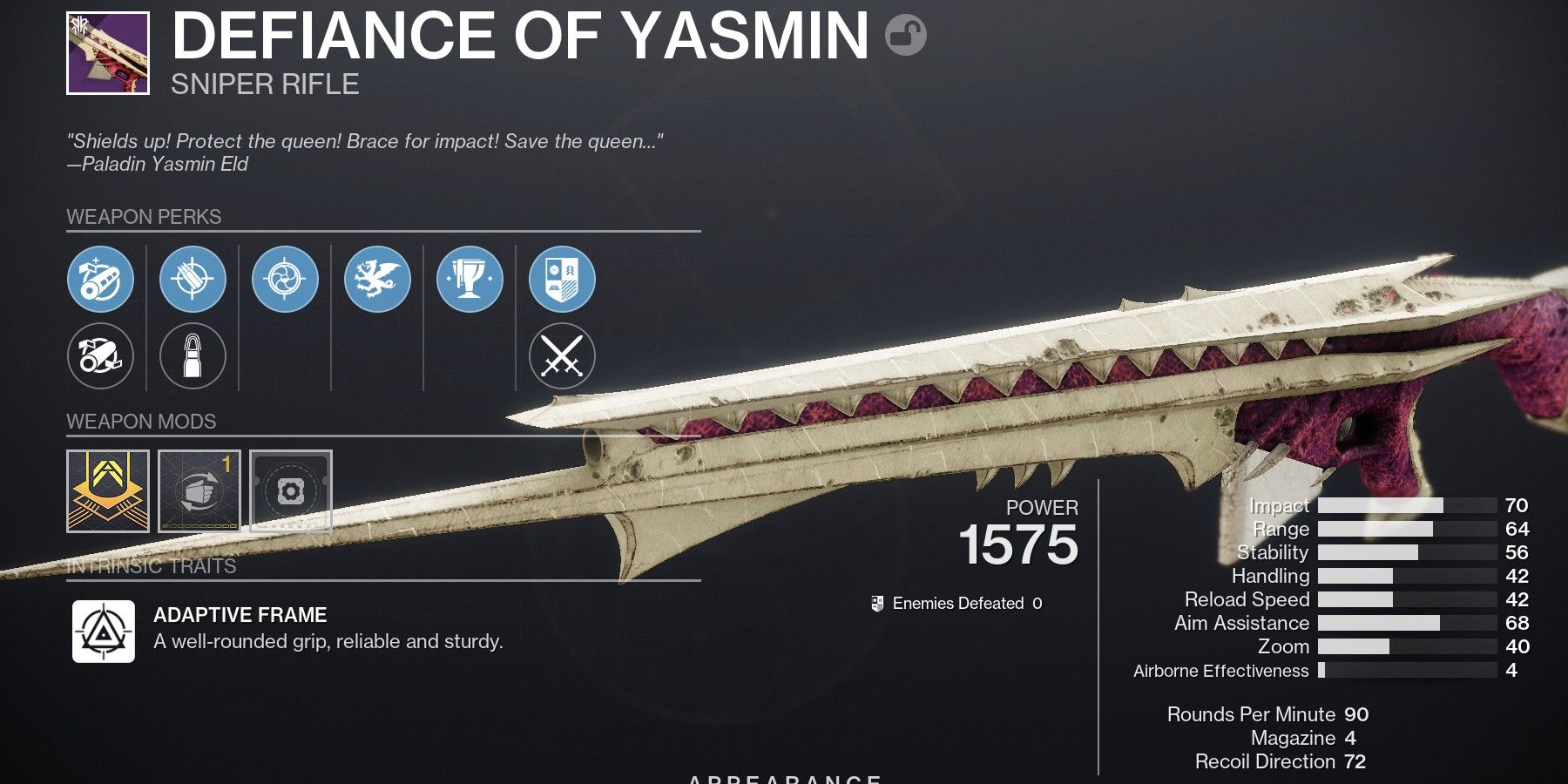 Destiny 2 Defiance of Yasmin Perks Intrinsic Traits