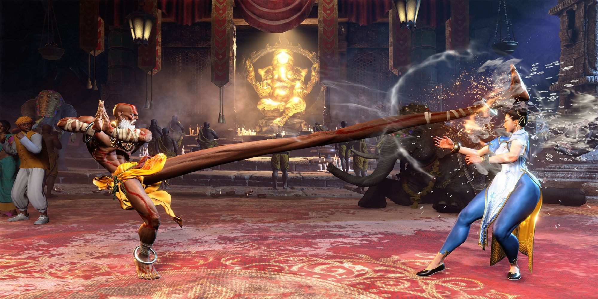 Dhalsim, a returning character in Street Fighter 6, performing a trademark elongated kick.