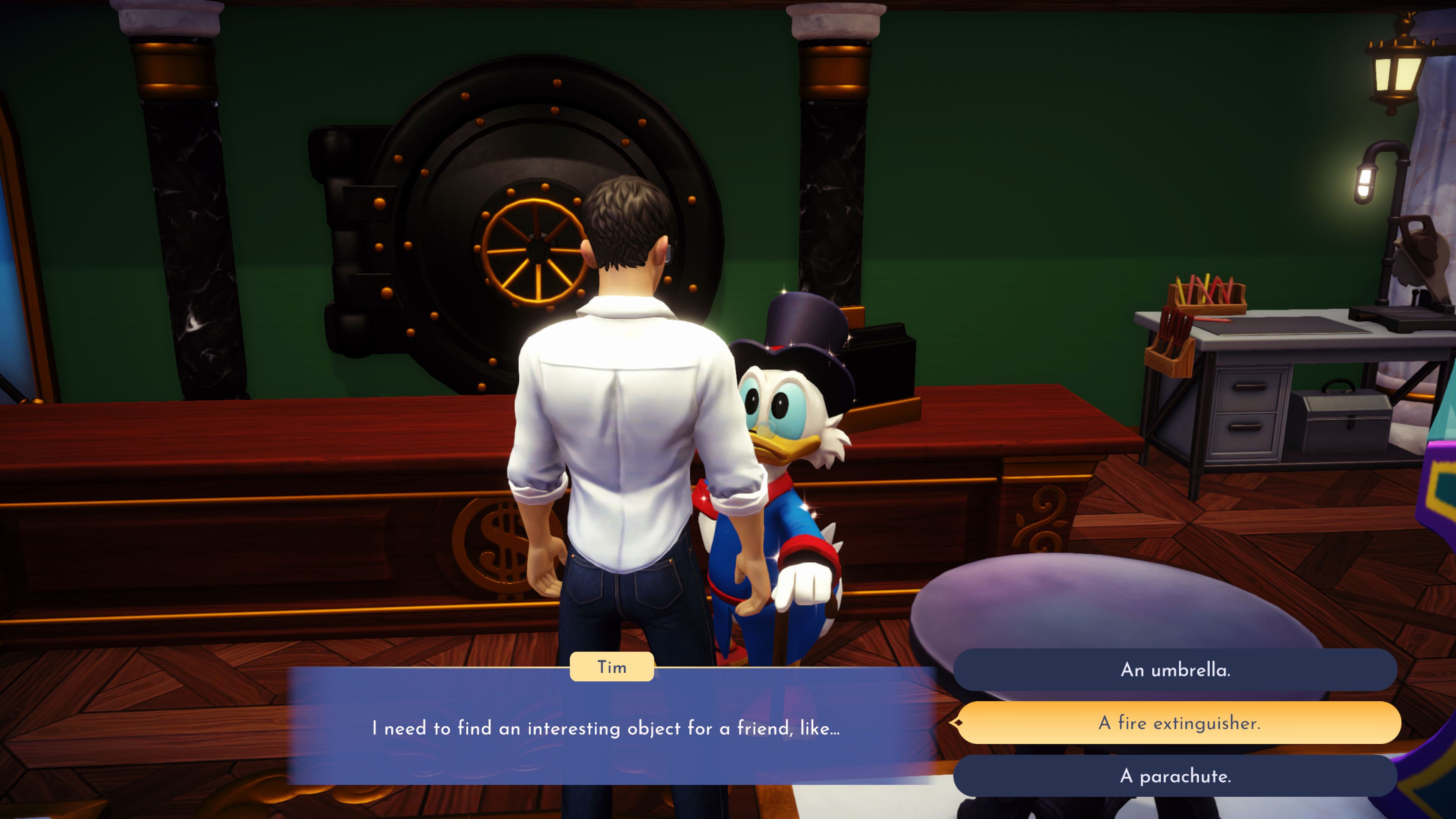 Disney Dreamlight Valley Player Trading With Scrooge For Wall-E's Fire Extinguisher