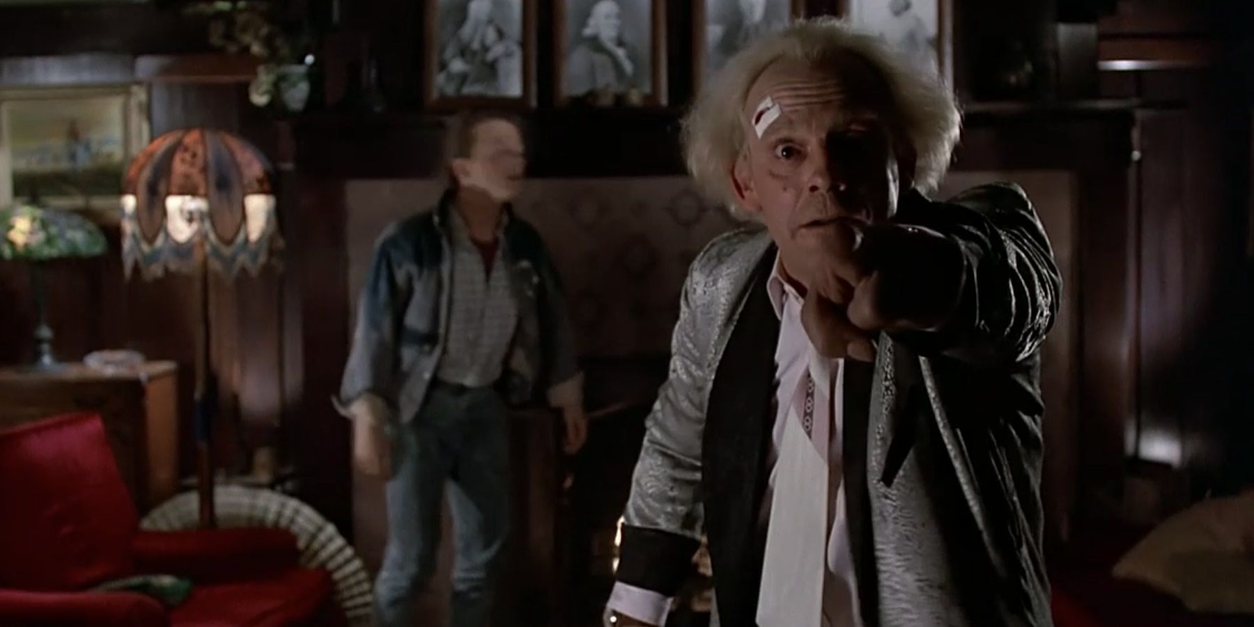 Doc Brown points at the camera in Back to the Future