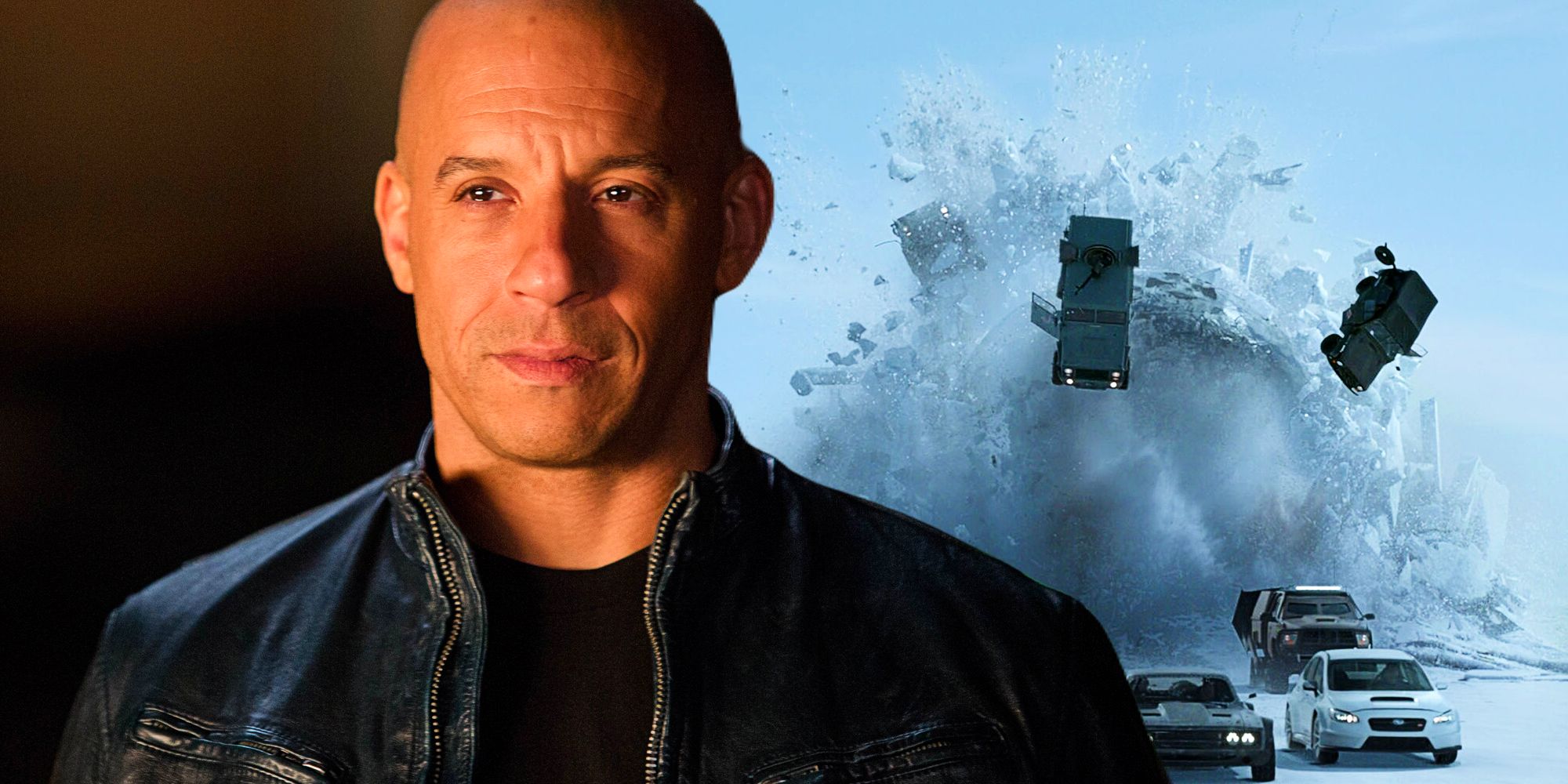 Dominic Toretto and a scene from The Fate of the Furious
