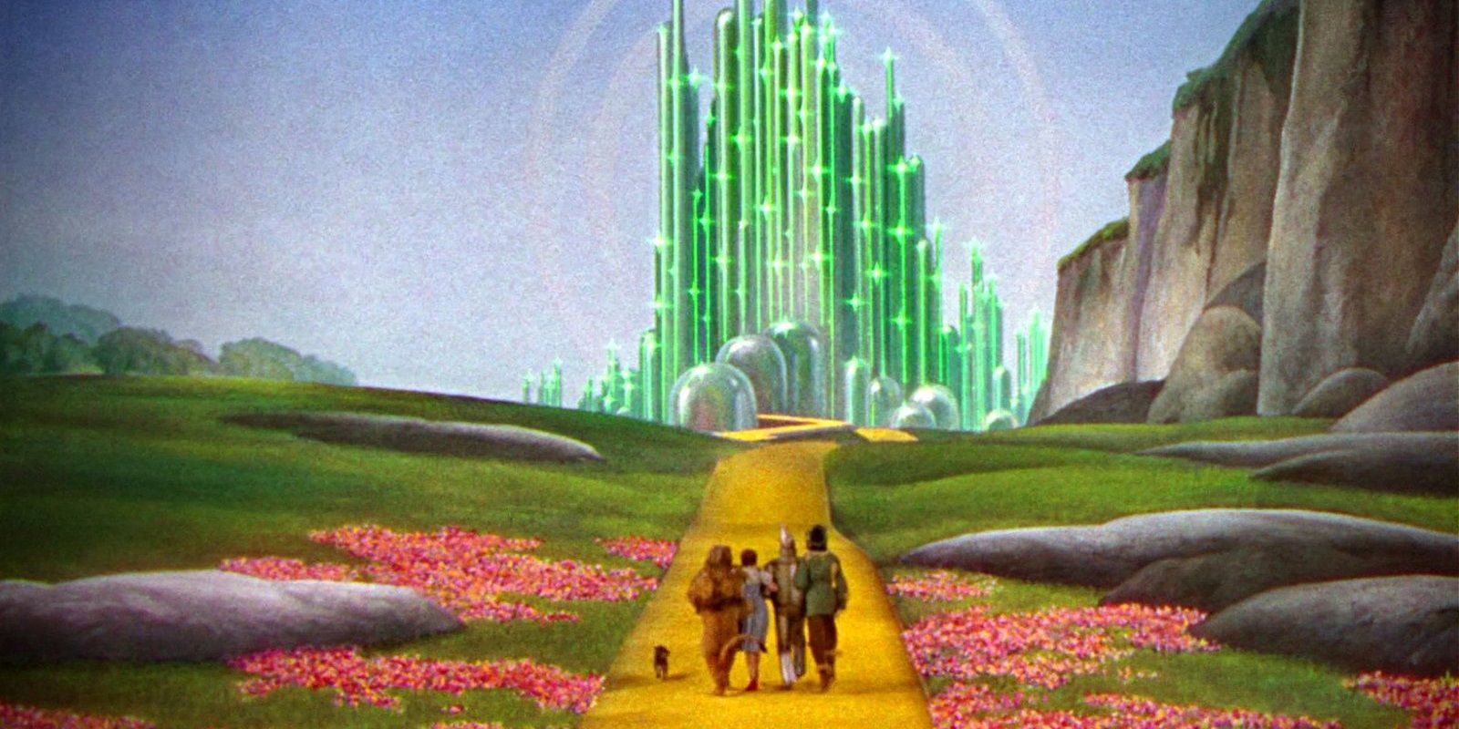 Dorothy and her friends head up the Yellow Brick Road in The Wizard of Oz
