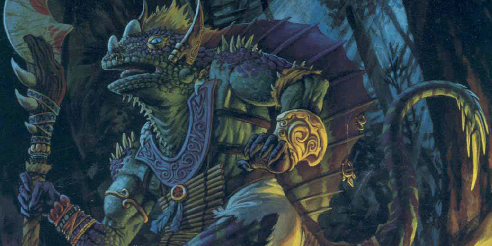 A lizard creature wielding an axe in a Dungeons & Dragons Swamplight cover.