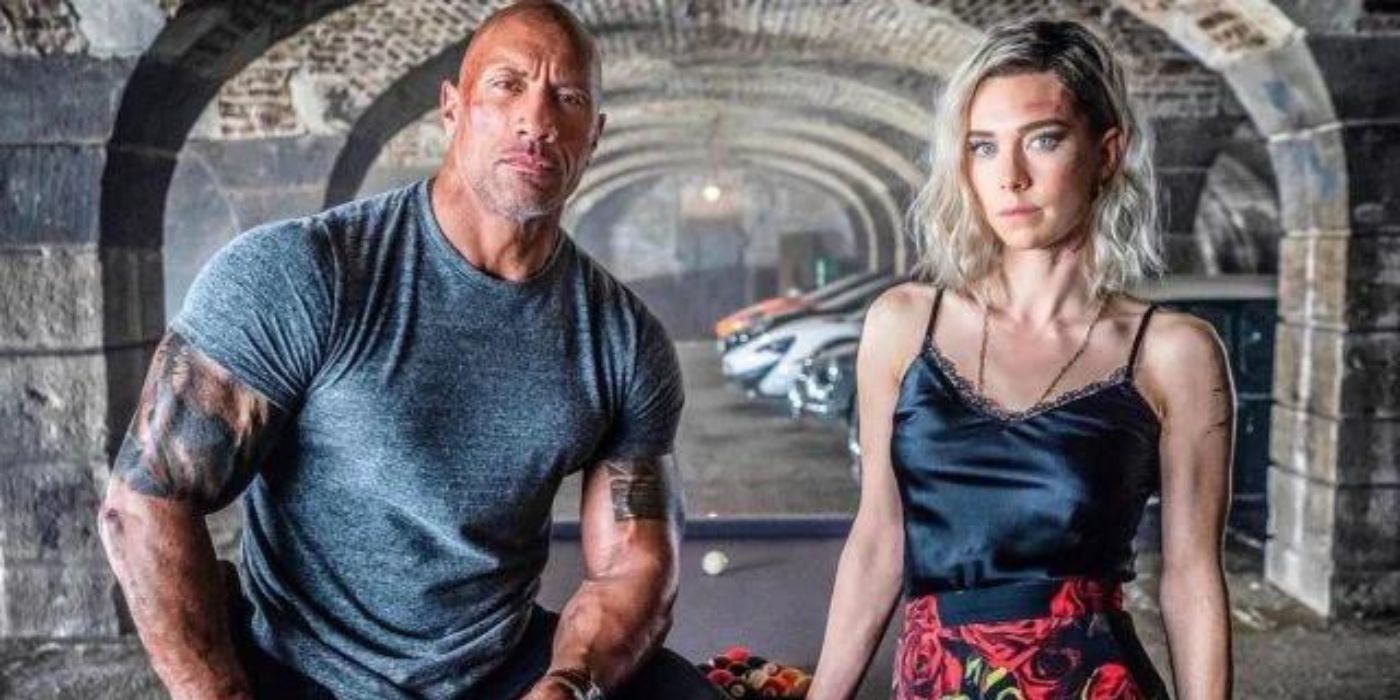 Hobbs and Hattie in a promo photo for Hobbs & Shaw.