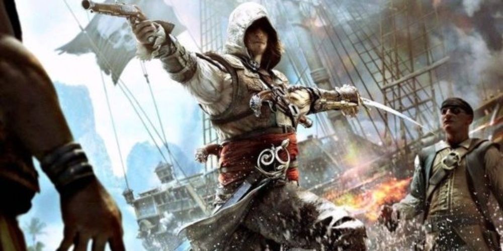 Edward Kenway atirando em seus inimigos em Assassin's Creed IV Black Flag 