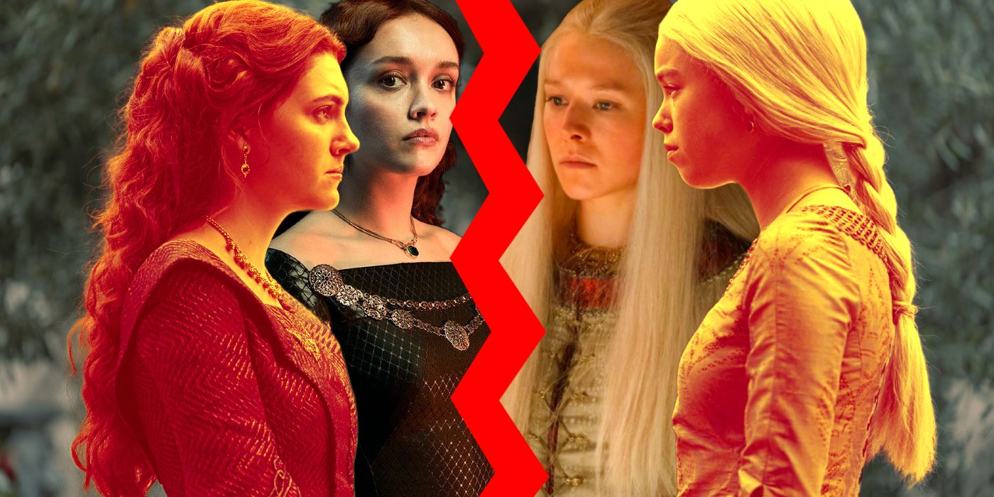 Emily Carey et Olivia Cooke comme Alicent Hightower et Emma D'Arcy et Milly Alcock comme Rhaenyra Targaryen dans House of the Dragon