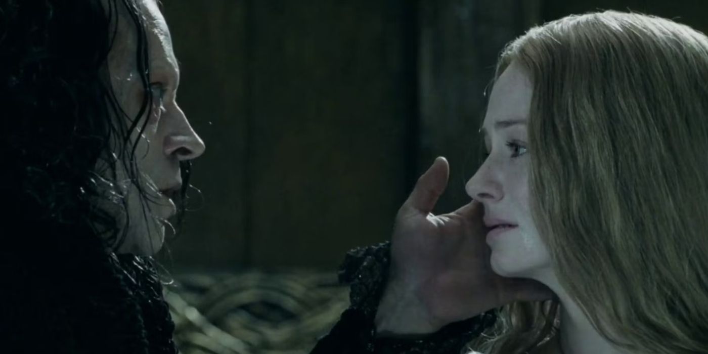 Eowyn and Grima Wormtongue talking in The Lord of the Rings: The Two Towers