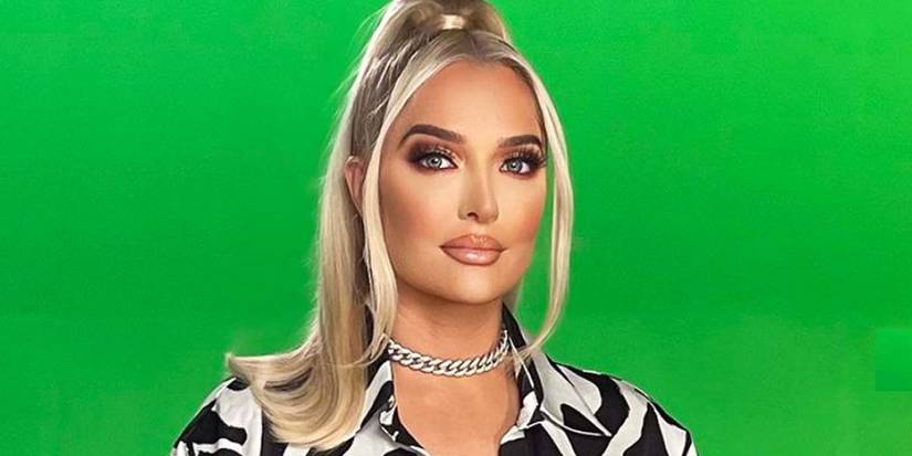 Erika Jayne from Real Housewives of Beverly Hills against a neon green background