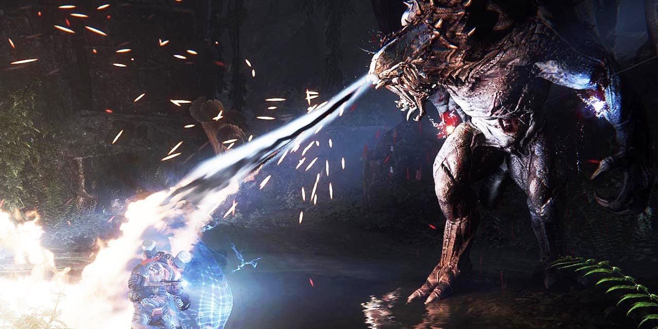 A screenshot from the 2015 video game Evolve.