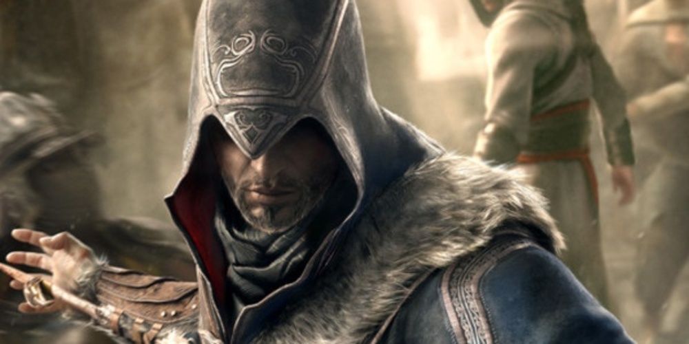Ezio Auditore tirando a lâmina escondida em Assassin's Creed Revelations 