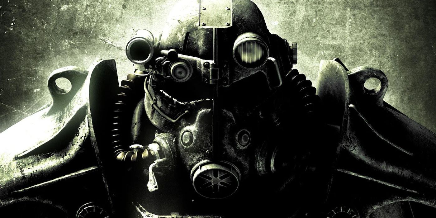 Capa do Fallout 3 mostrando um personagem em Power Armor em um fundo desgastado.
