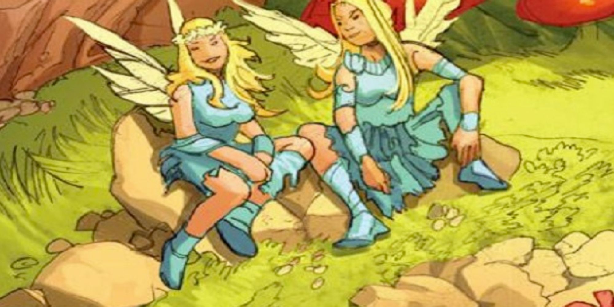 Dois elfos de luz femininos aproveitam o sol