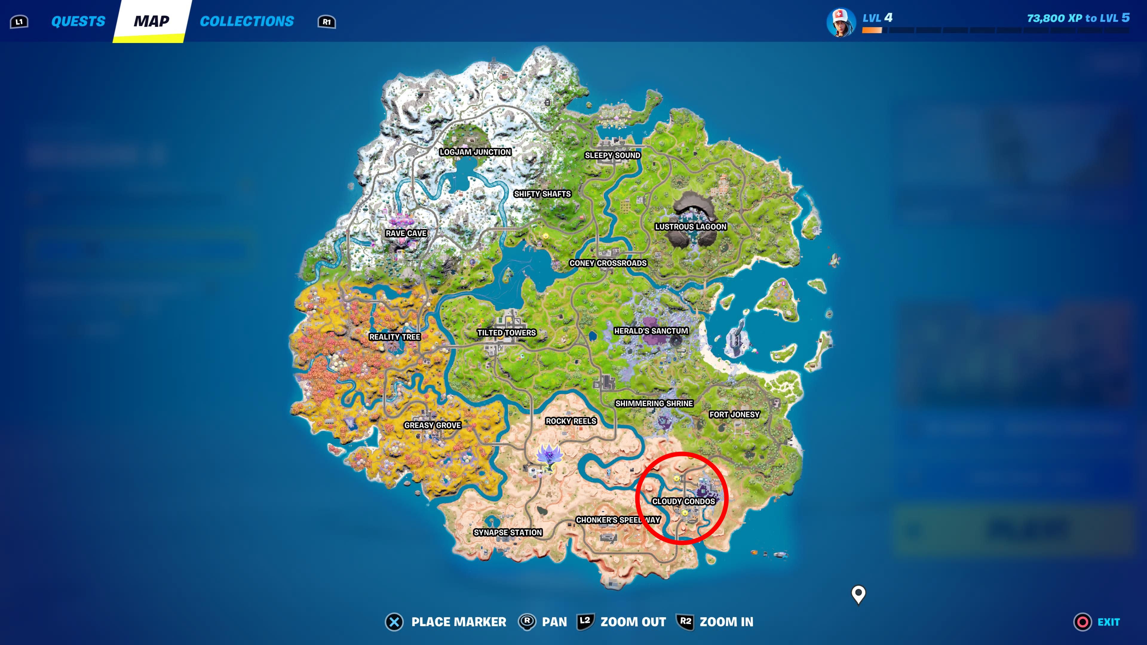 Fortnite Chapter 3 Season 4 Cloudy Condos Map Location 