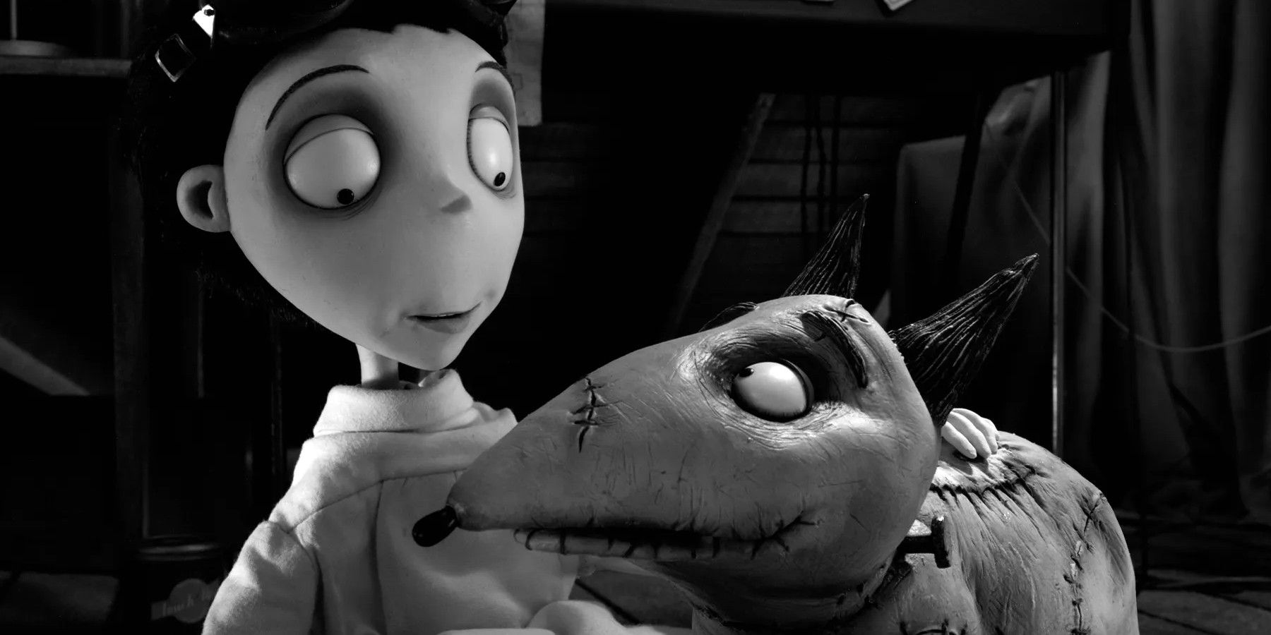 Um menino com seu cachorro zumbi em Frankenweenie