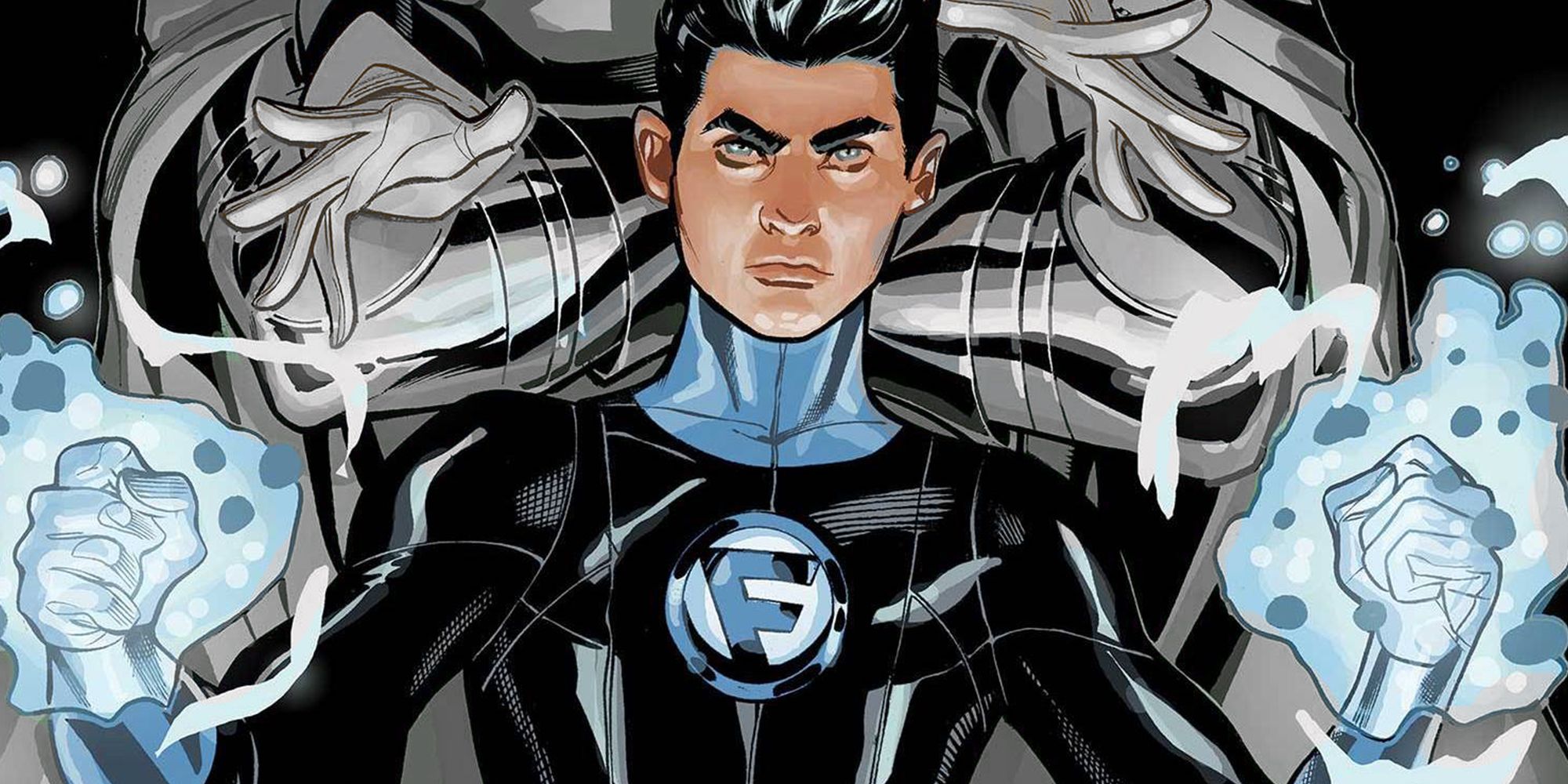 Franklin Richards em um uniforme do Quarteto Fantástico na Marvel Comics