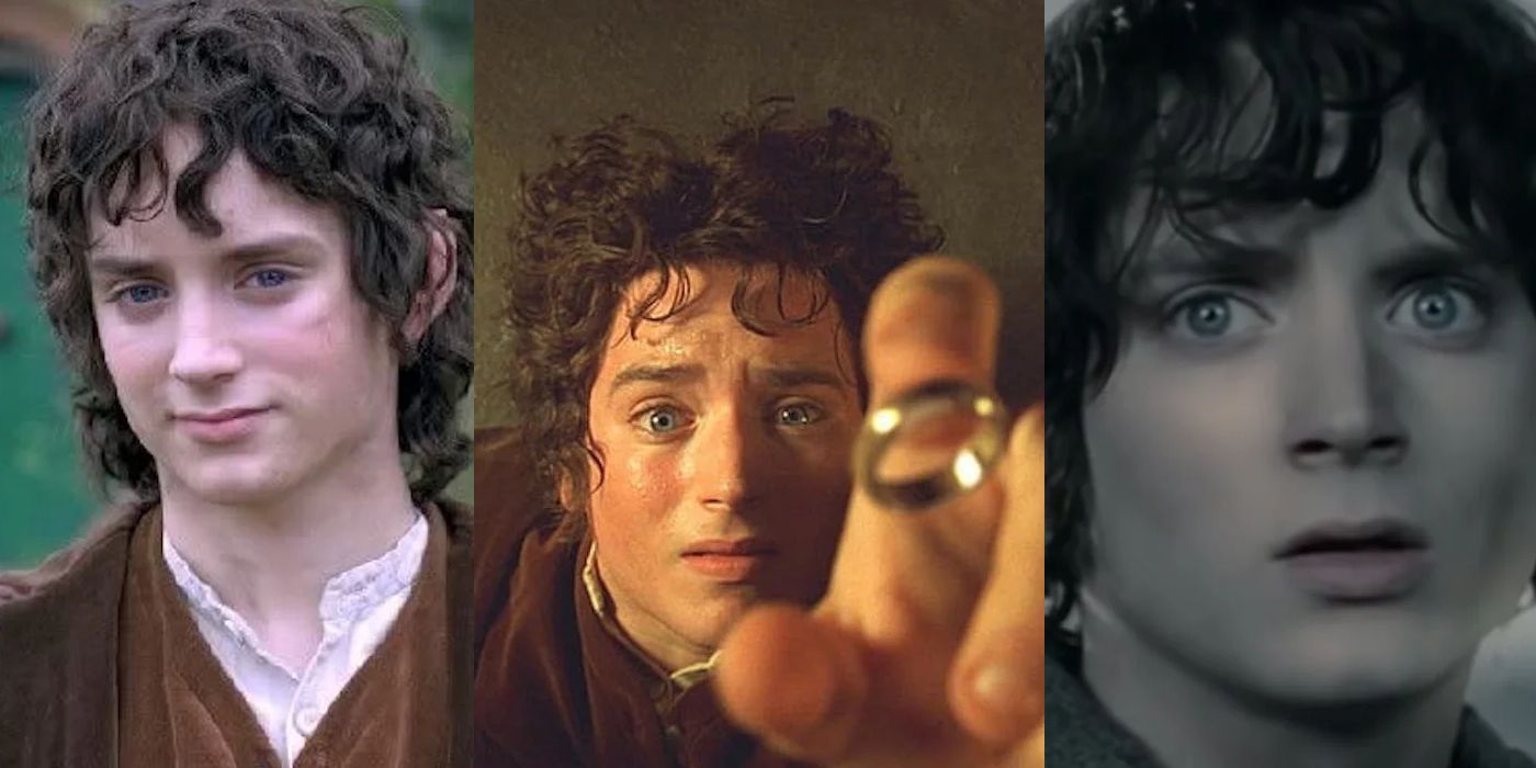 Split image of Elijah Wood as Frodo Baggins throughout the Lord of the Rings trilogy