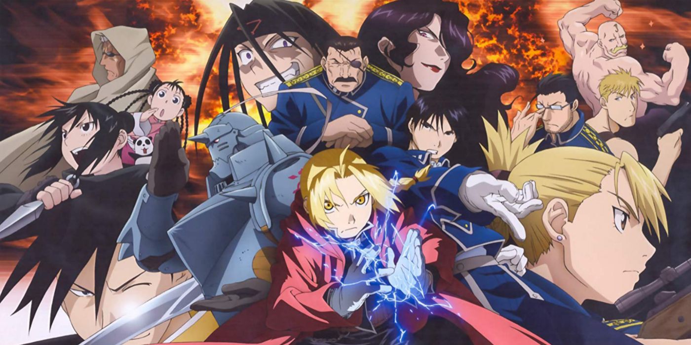 Fullmetal Alchemist: arte chave da Irmandade com uma colagem do elenco principal.