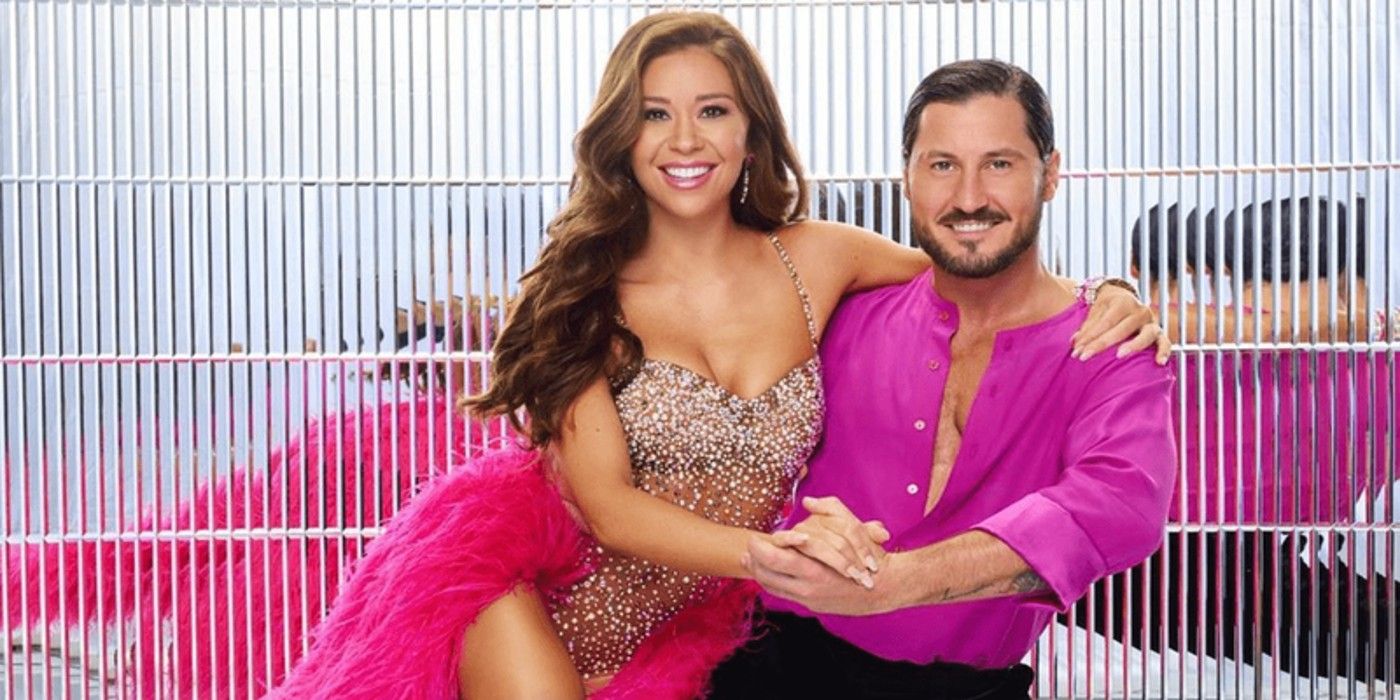 Gabby and Val DWTS dancing in pink outfits