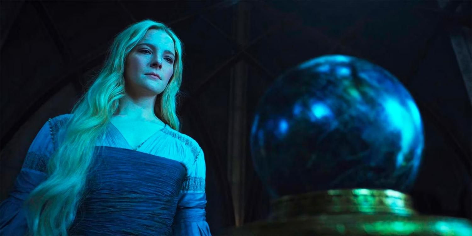 Galadriel gazing at a palantir in the Rings of Power