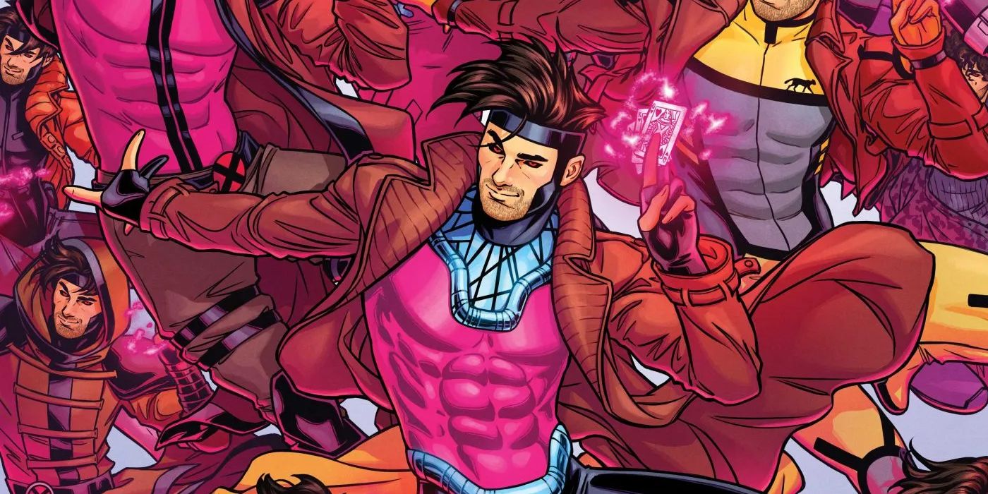 Classic Gambit center, with many other versions of the Gambit costume surrounding him
