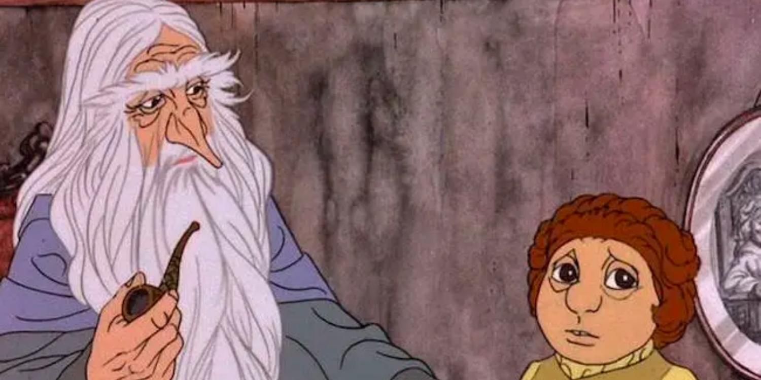 Gandalf conversando com Bilbo na versão Rankin Bass de O Hobbit