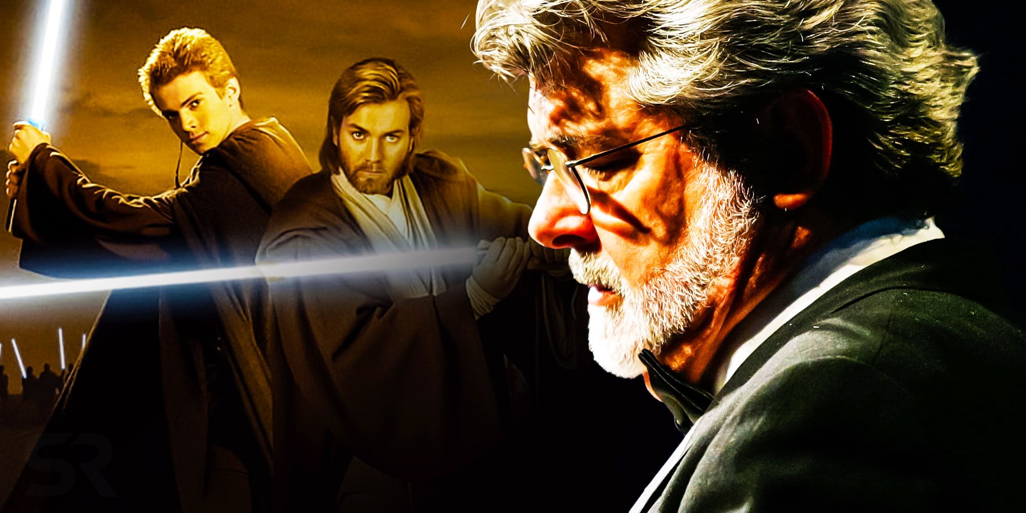 Anakin Skywalker, Obi-Wan Kenobi, and George Lucas