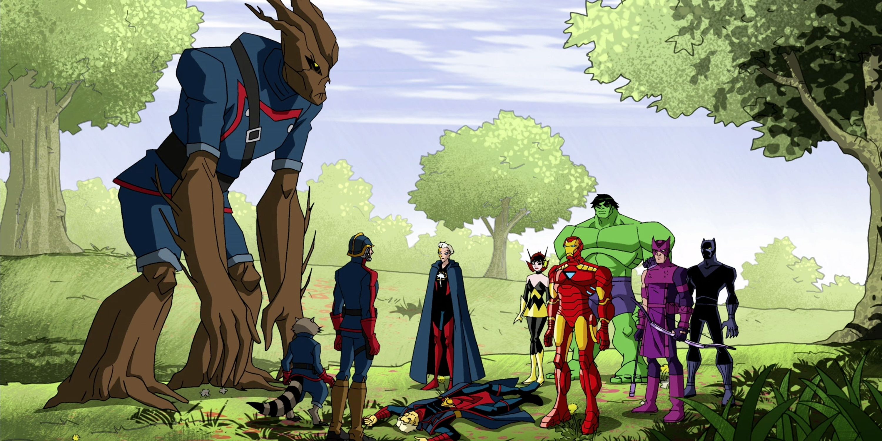 Groot brinca com os Vingadores em Avengers - Earth's Mightiest Heroes