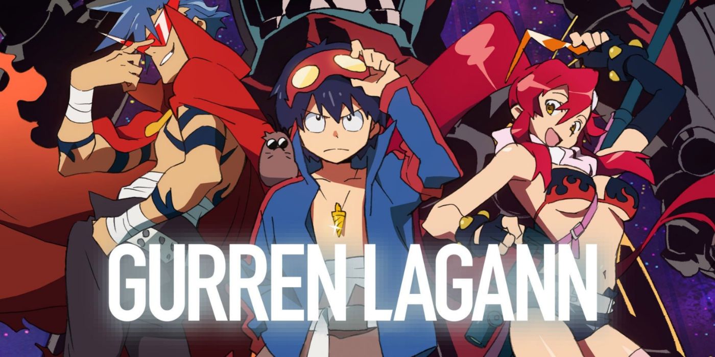 Kamina, Simon e Yoko na arte-chave do anime Gurren Lagann.