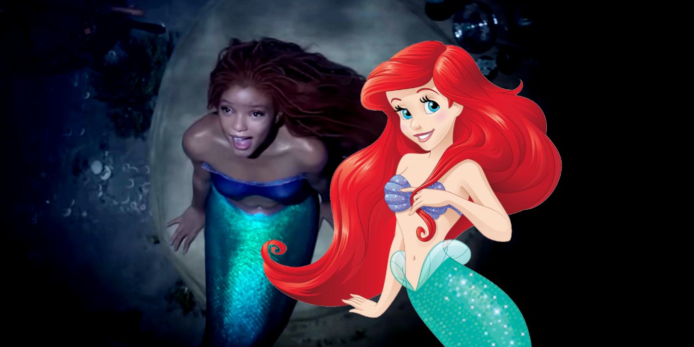 Halle Baiely as Ariel alongside Little Mermaid animated