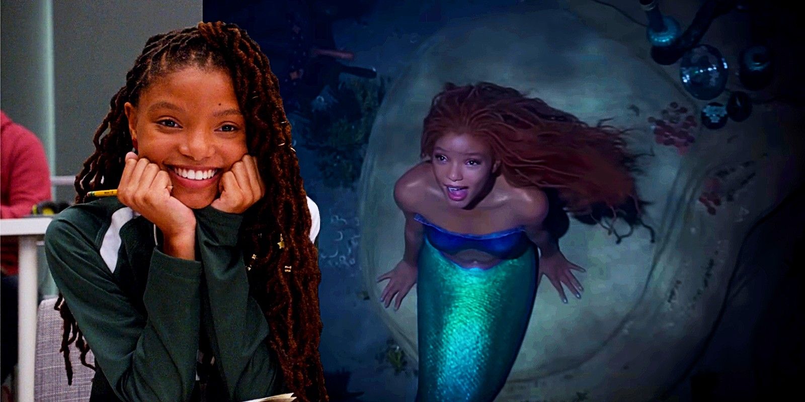 Halle Bailey as Skylar in Grown-ish and as Ariel in The Little Mermaid