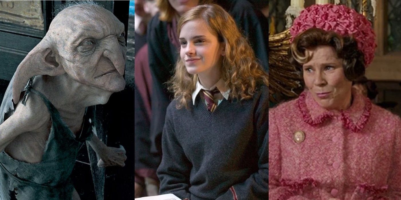 Split image of Kreacher, Hermione, and Umbridge from Harry Potter