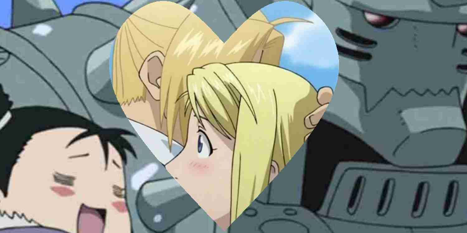 A heart of Ed and Winry breaks up a header of Mei and Al from Fullmetal Alchemist.