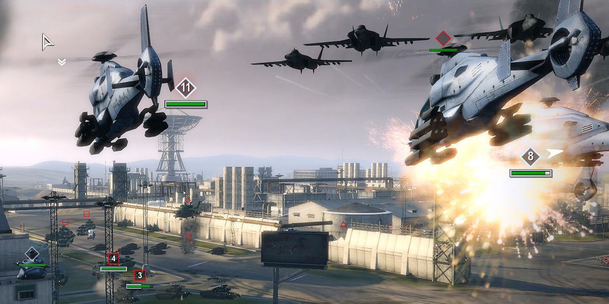 Helicopters fight enemy ground forces in Tom Clancy's EndWar (2009)